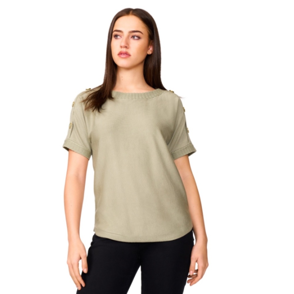 Melissa Paige Women's Button Detail Dolman Short-Sleeve Sweater-NWT - Picture 2 of 8